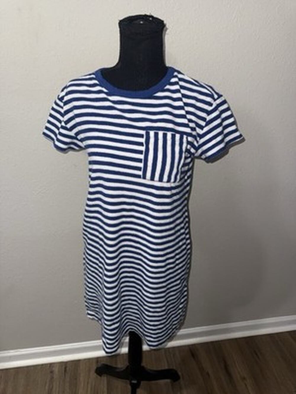 Sonoma Goods For Life Blue White Striped Terry Towel T-Shirt Dress Pocket Size S